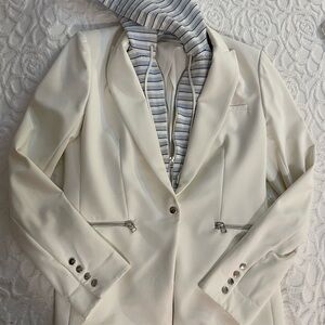 Veronica Beard White Scuba  Blazer with Striped Dickey Included